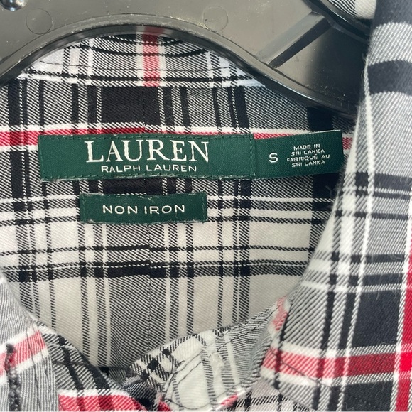 Lauren Ralph Lauren Plaid Non Iron Dress Shirt S White Black Red Blouse - Picture 7 of 14